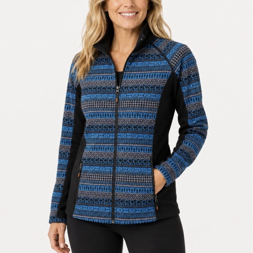 Kerrits Full Zip Fleece Jacket Equestrian Bit Horseshoe Pockets Blue Size‎ LARGE